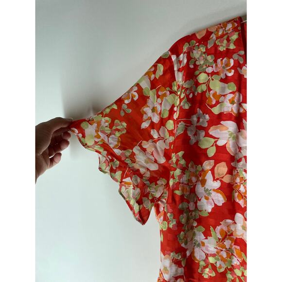 J.Jill Orange Floral Wrap Dress Short Flutter Sleeve Ruffle Hem Plus Size 2X - Picture 4 of 7